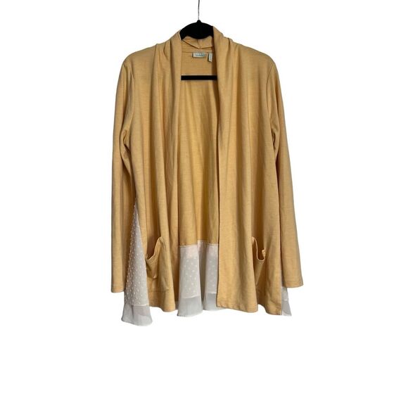 LOGO by Lori Goldstein Sweaters - Logo Lori Goldstein Top Womens Size Medium Yellow Open Front Swiss Dot Cardigan